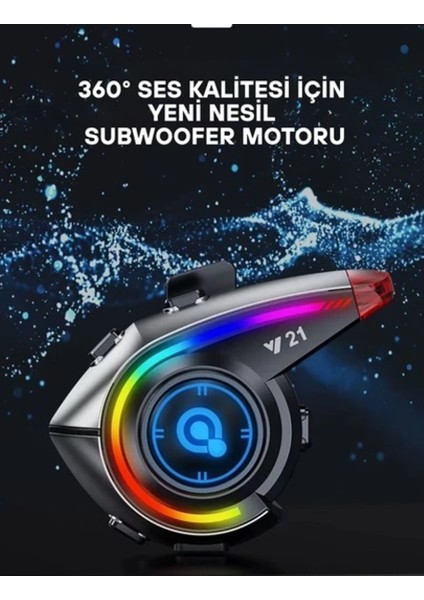 Y21 Intercom Bluetooth Motosiklet Kask Kulaklığı Rgb Işık Efektli Intercom Kulaklık