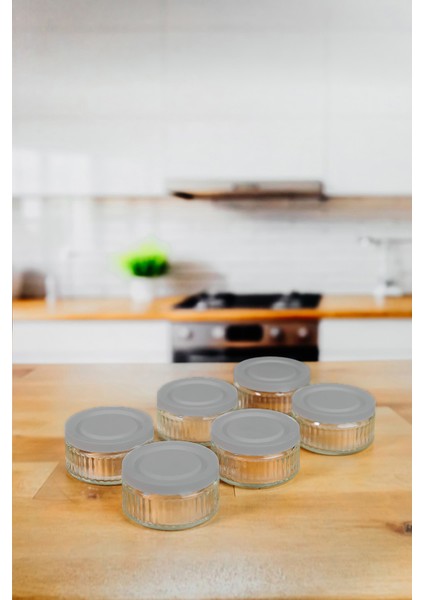 6'lı Premium Cam Saklama Kabı Set 140 cc | Gri Plastik Kapaklı Saklama Kabı, Hava Geçirmez