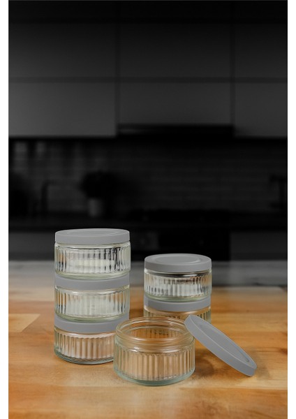 6'lı Premium Cam Saklama Kabı Set 140 cc | Gri Plastik Kapaklı Saklama Kabı, Hava Geçirmez fiyatları