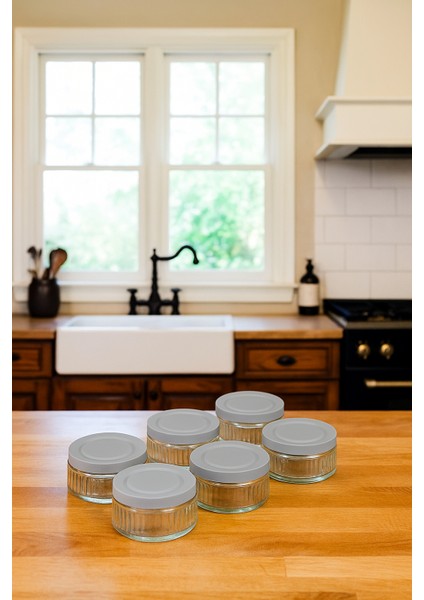 6'lı Premium Cam Saklama Kabı Set 140 cc | Gri Plastik Kapaklı Saklama Kabı, Hava Geçirmez modelleri