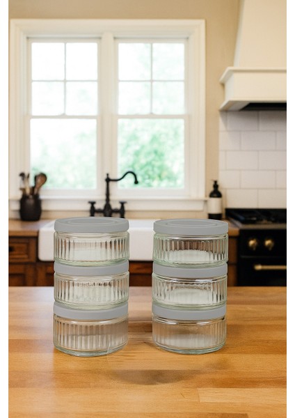 6'lı Premium Cam Saklama Kabı Set 140 cc | Gri Plastik Kapaklı Saklama Kabı, Hava Geçirmez fırsatları