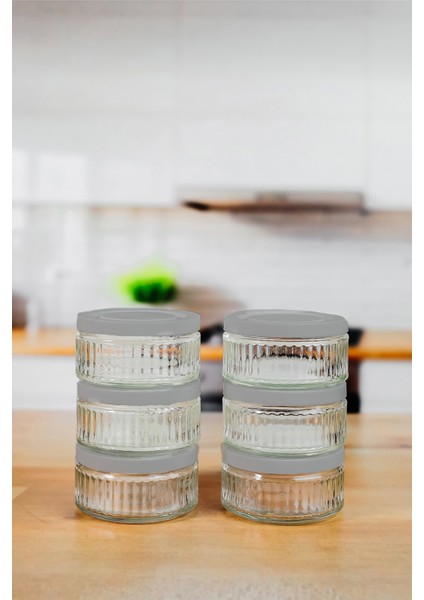 6'lı Premium Cam Saklama Kabı Set 140 cc | Gri Plastik Kapaklı Saklama Kabı, Hava Geçirmez indirimleri