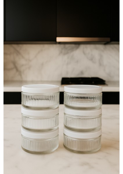 6'lı Premium Cam Saklama Kabı Set 140 cc | Kırık Beyaz Plastik Kapaklı Saklama Kabı, Hava Geçirmez fiyatları