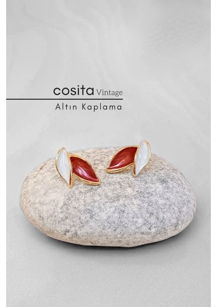 Vintage Gül Kurusu Altın Kaplama Yaprak Küpe