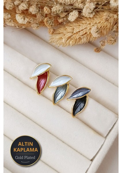 3'lü Set Vintage Gül Kurusu Gri Antrasit Mavi Altın Kaplama Yaprak Küpe fiyatları