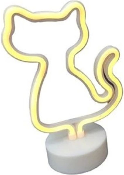 Neon Işıklı Kedi Lamba Pil+Usb Pembe Işık