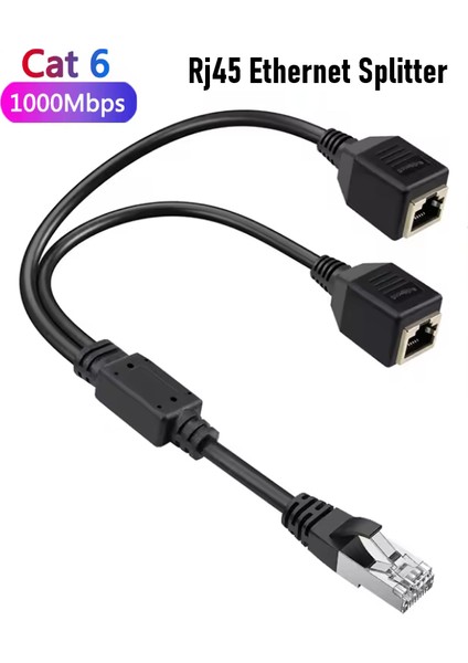 RJ45 Internet Dağıtıcı Çoklayıcı Splitter, Gigabit, 1 Erkek - 2 Dişi Ethernet Kablosu, Cat5/cat6