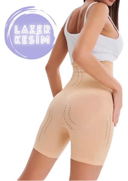 Dikişsiz Toparlayıcı Lazer Kesim Spor Korse Iz Yapmaz Kısa Şort Yüksel Bel Ten