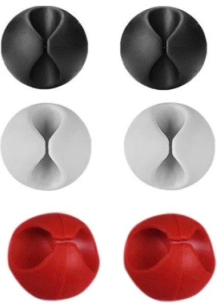 Yapışkanlı Kablo Sabitleyici Düzenleyici 6'lı Paket (2 Beyaz-2 Kırmızı-2 Siyah)