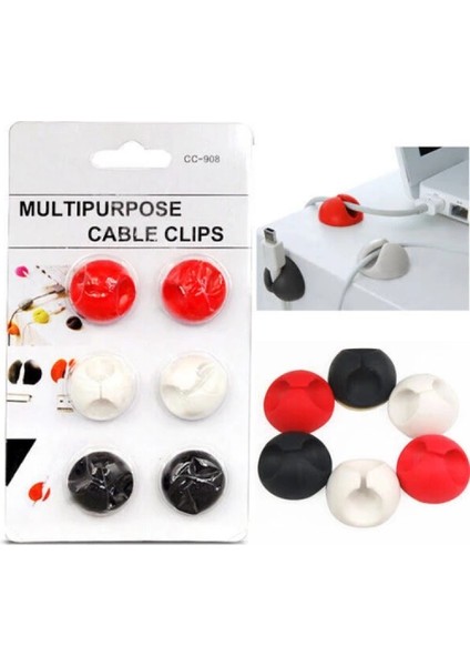 Yapışkanlı Kablo Sabitleyici Düzenleyici 6'lı Paket (2 Beyaz-2 Kırmızı-2 Siyah) fiyatları