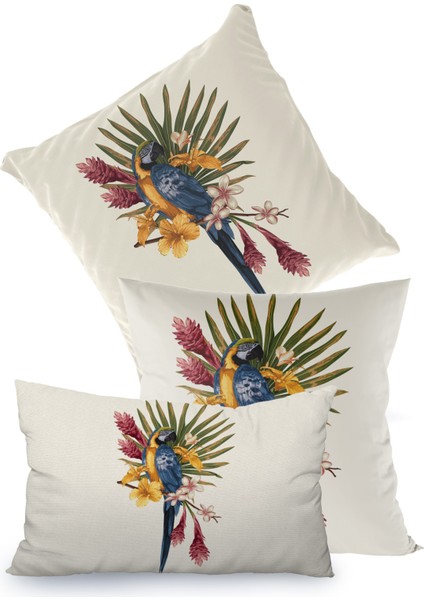 Arara Papağanı Tropikal Çiçek ve Yaprak Desenli Kırlent Kılıfı fiyatları