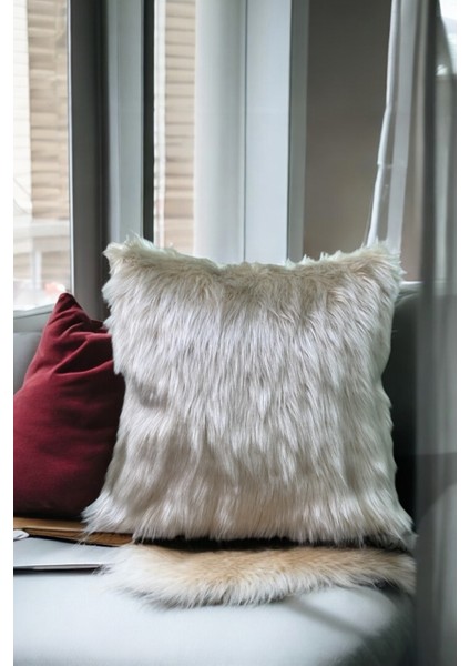 Peluş Kırlent Kılıfı - Kemik, Taş Rengi