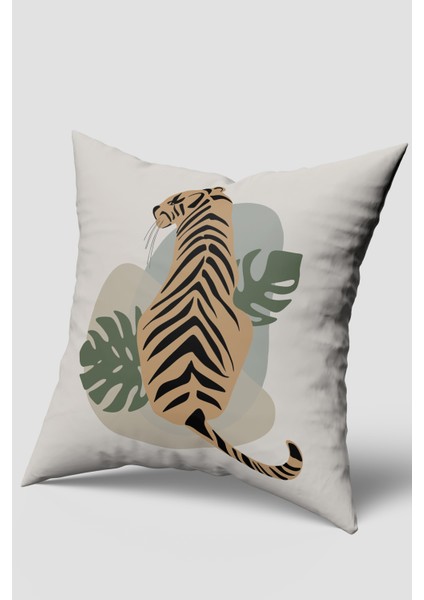 Bej Kaplan Desenli Kırlent Kılıfı