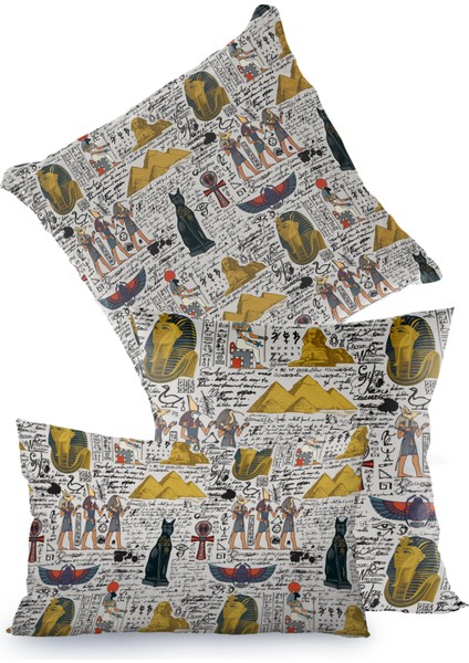 Beyaz Antik Mısır Temalı Kırlent Kılıfı fiyatları