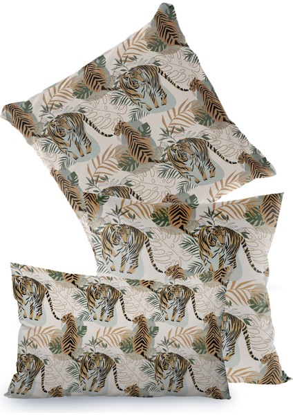 Bej Kaplan Tropikal Desenli Kırlent Kılıfı fiyatları