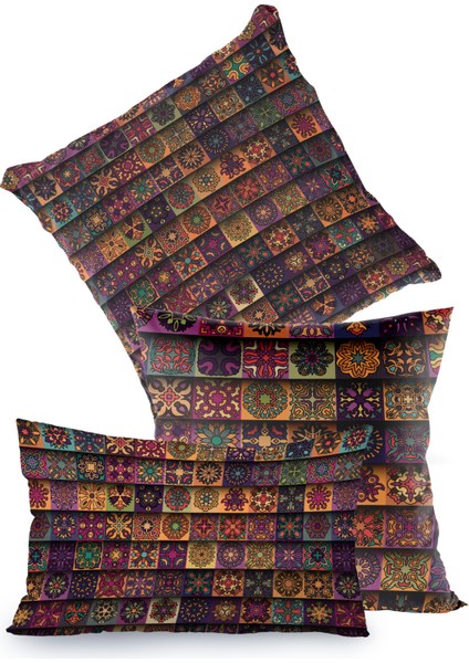 Kahverengi Mor Retro Vintage Desenli Kırlent Kılıfı fiyatları