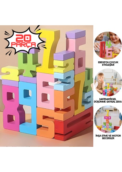 Eğitici Oyuncak Montessori Ahşap Sayı Blokları – 3 4 5 Yaş Okul Öncesi Matematik & Yapı Seti 20 Adet fırsatları