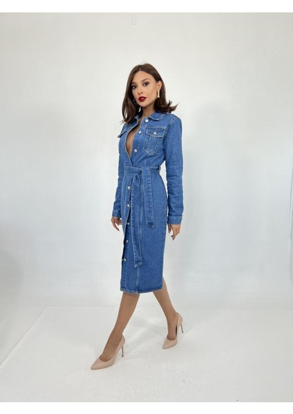 Runiquehome 6783 Kot Elbise-Mavi