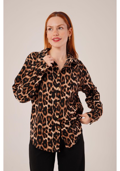 Runiquehome Leopar Desen Rahat Kalıp Gömlek indirimleri