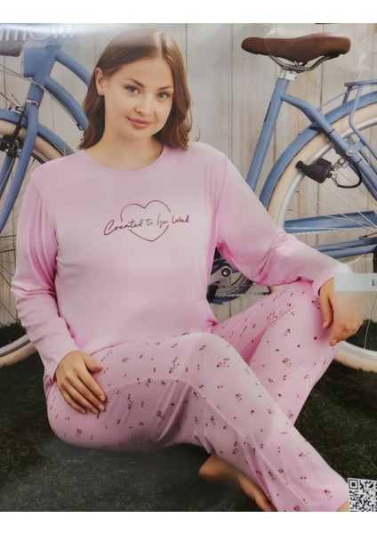 Milan Kumaş Büyük Beden Uzun Kollu Pijama Takımı 7666