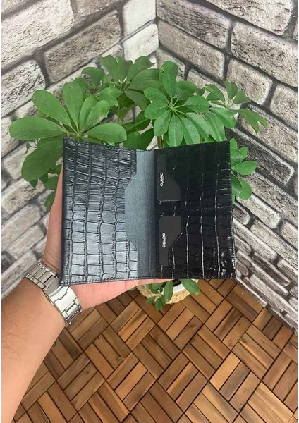 Croco Baskılı Siyah Hakiki Deri Pasaport Kılıfı Erkek / Kadın P5249 fiyatları