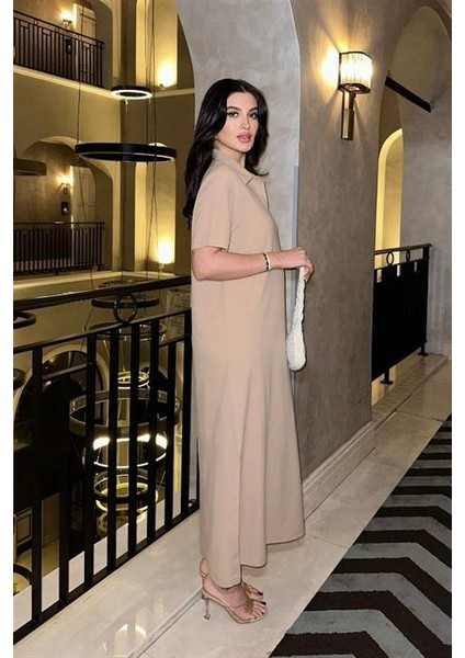 Runiquehome Manque Polo Yaka Yırtmaçlı Elbise 2689-8