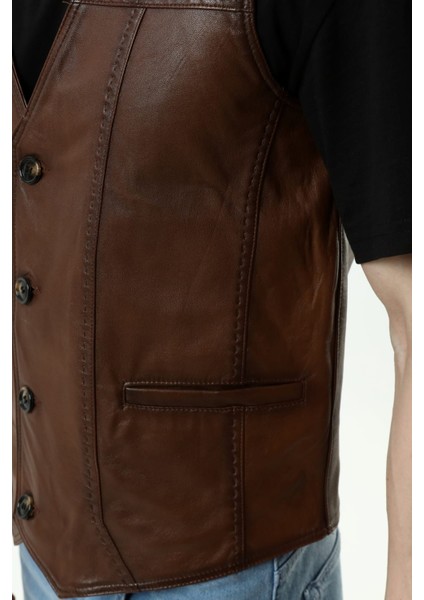 Hakiki Erkek Deri Yelek Puntolu Tarz Yelek Baba modelleri