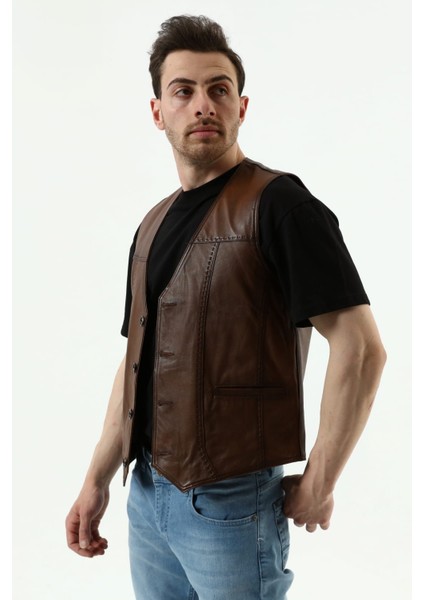 Hakiki Erkek Deri Yelek Puntolu Tarz Yelek Baba fırsatları