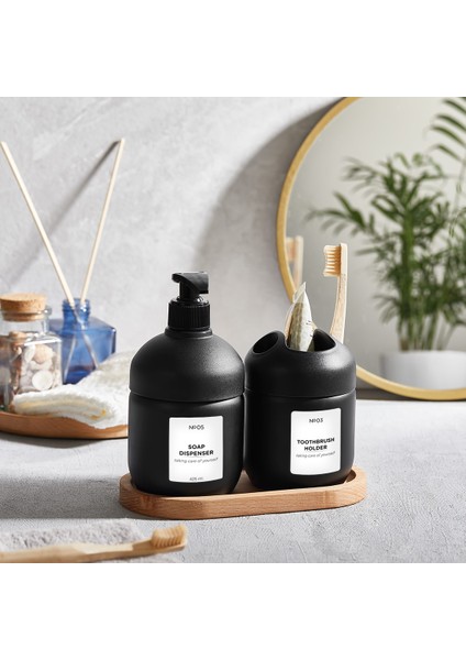 Ahşap Stantlı Diş Fırçalık Sıvı Sabunluk Seti Qlux Ahşap Stantlı Sıvı Sabunluk Diş Fırçalık fiyatları