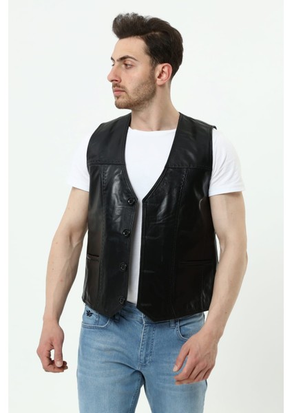 Hakiki Erkek Deri Yelek Puntolu Tarz Yelek Baba modelleri