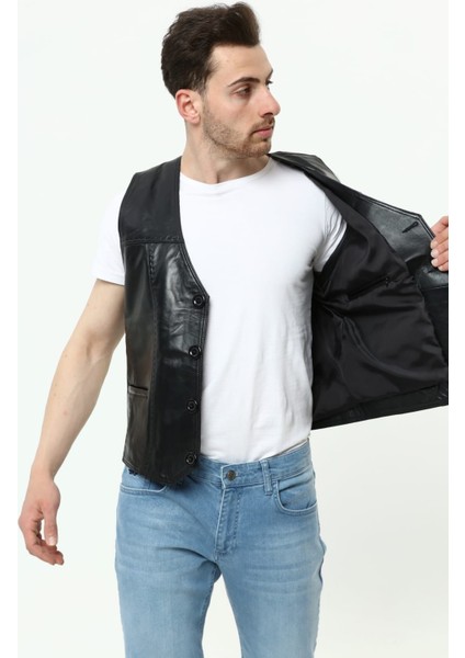 Hakiki Erkek Deri Yelek Puntolu Tarz Yelek Baba fırsatları