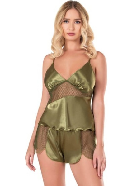 Dantel Detaylı Saten Kumaş Şortlu Pijama Takım