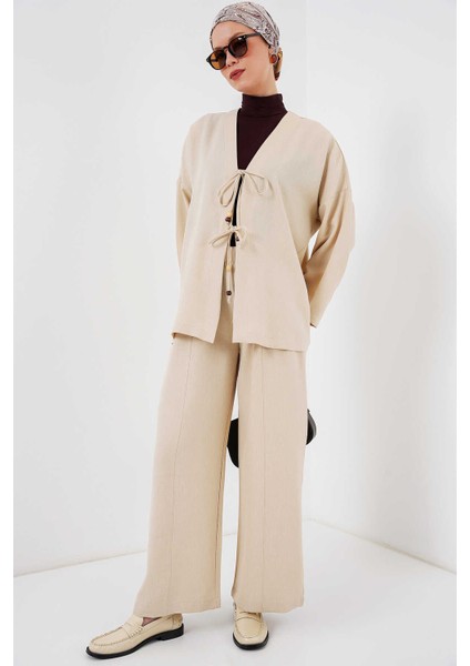 Kadın Keten Kimono Ikili Takım Krem fiyatları