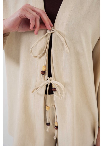 Kadın Keten Kimono Ikili Takım Krem indirimleri