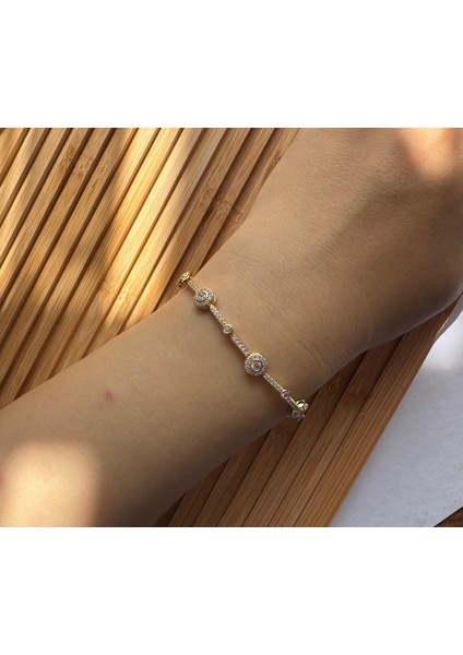 Xupıng Pembe Taşlı Su Yolu Gold Renk(Altın) Bileklik