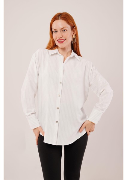Runiquehome Ince Çizgi Detaylı Beyaz Gömlek indirimleri
