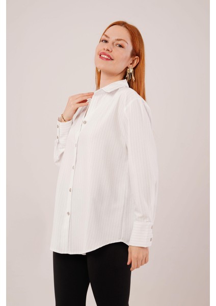Runiquehome Ince Çizgi Detaylı Beyaz Gömlek