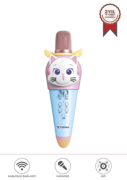 Kıdmıc02 Kedi Figürlü Şarjlı Bt Karaoke Mikrofon Ve Hoparlör 5w Kablosuz Mikrofon