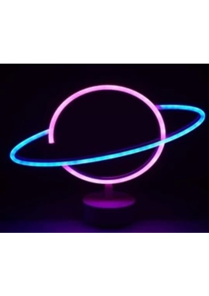 Neon Işıklı Satürn Lamba Pil+Usb