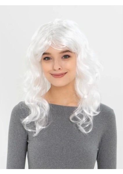 Beyaz Renk Kahküllü Dalgalı Uzun Parti Peruğu