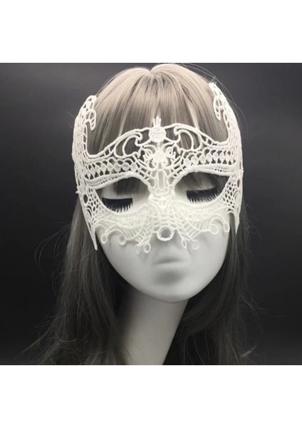 Beyaz Renk Dantel Kesim Balo Maskesi modelleri