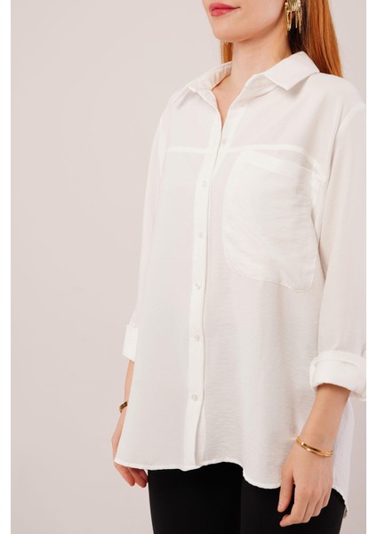 Runiquehome Salaş Kesim Cepli Beyaz Gömlek
