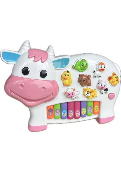 Türkçe Sesli Çiftlik Hayvanları Inek Piyano- Işıklı, Müzikli Eğitici Oyuncak (18 Ay+)