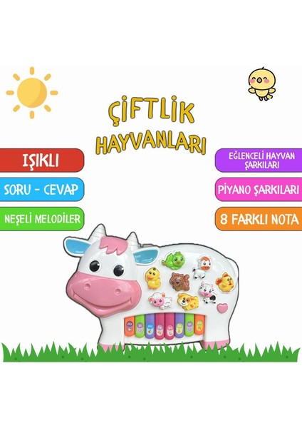 Türkçe Sesli Çiftlik Hayvanları Inek Piyano- Işıklı, Müzikli Eğitici Oyuncak (18 Ay+) fiyatları