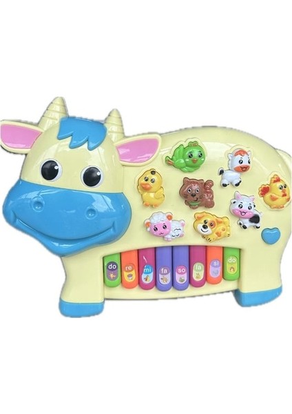Türkçe Sesli Çiftlik Hayvanları Inek Piyano- Işıklı, Müzikli Eğitici Oyuncak (18 Ay+)
