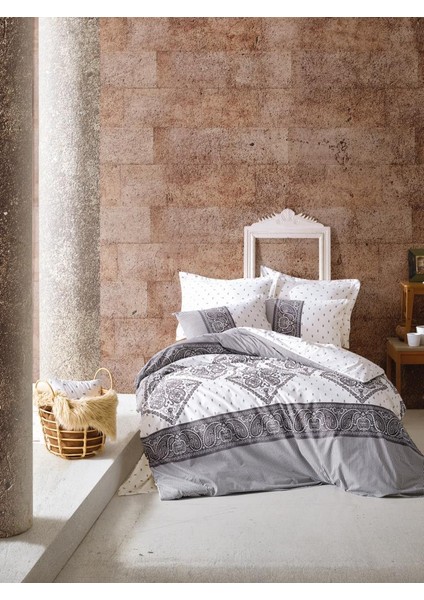 Çift Kişilik Bohem Nevresim Takımı Alope Gri