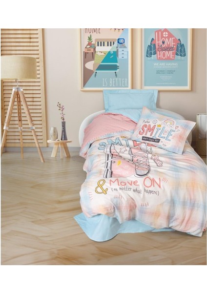 Genç Ranforce Nevresim Takımı Tek Kişilik Smile Mint