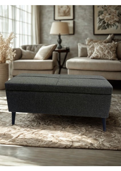 Sandıklı Keten Puf Bench – Antrasit Gri | 90X45X40 cm Depolama Alanlı, Modern Oturma & Dekoratif Ayak Ucu Pufu