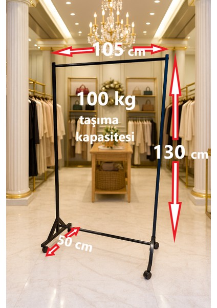 130 cm Çelik Konfeksiyon Elbise Askılık Tekerlekli Portatif Eşek Home Hanger 105 cm En