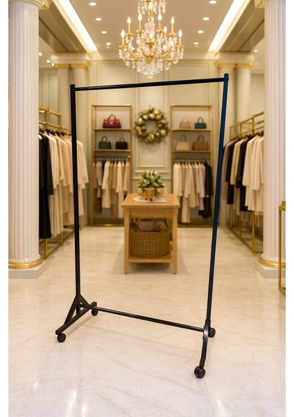 130 cm Çelik Konfeksiyon Elbise Askılık Tekerlekli Portatif Eşek Home Hanger 105 cm En